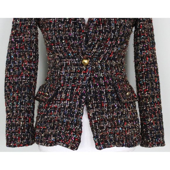 AMANDA UPRICHARD Aldridge Blazer Jacket Tweed Rainbow Metallic Size S Small XS - Picture 6 of 14